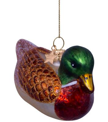 Ornament glass brown/green duck H5.5cm