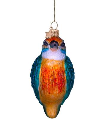 Ornament glass blue orange kingfisherH10cm