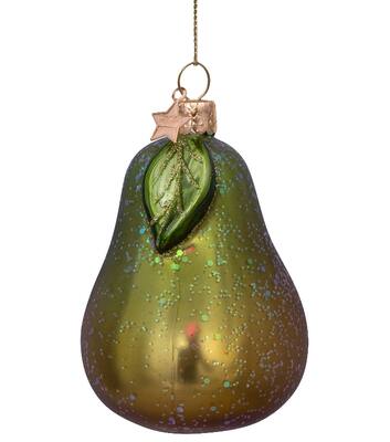 Ornament glass green pear leaf H9cm