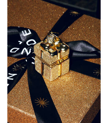 Ornament glass gold present w/ opening H5.5cm