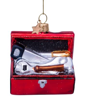 Ornament glass red toolbox H7cm