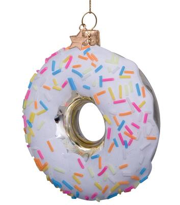 Ornament glass white donut w/sprinkles H12cm