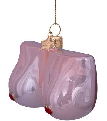Ornament glass mid pink boobs w/hearts H7cm