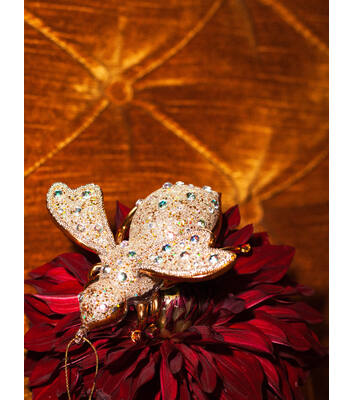 Glazen kerst decoratie hanger gouden bij met diamanten H12cm