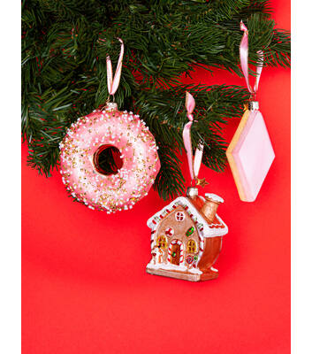 Weihnachtsanhänger Glas rosa/gelber Diamanten Marshmellow H9cm