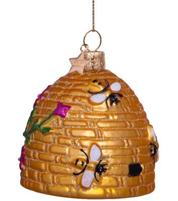 Glazen kerst decoratie hanger gouden bijenkorf H8cm