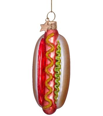 Glazen kerst decoratie hanger kleine gekleurde hot dog H12cm