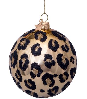 Weihnachtskugel Glas glänzend gold mit Leopardenmuster H8cm*