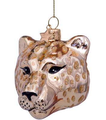 Ornament glass shiny gold panther head H7,5cm