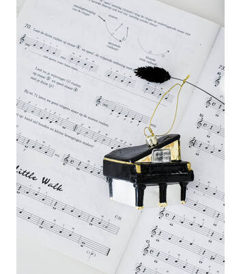Glazen kerst decoratie hanger zwarte piano H7cm