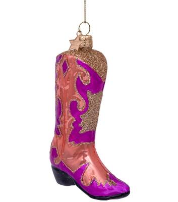 Ornament glass pink/ orange opal cowboy boot H12cm