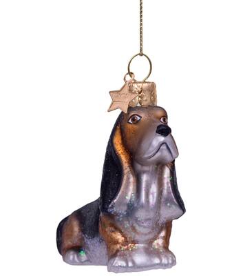 Glazen kerst decoratie basset hond H7.4cm