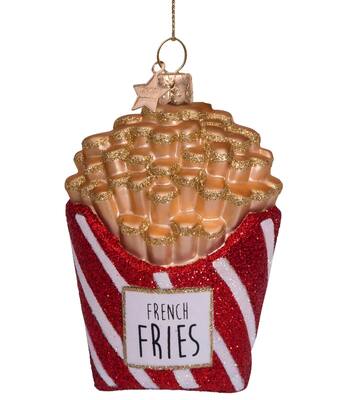 Ornament glass red/white glitter french fries H11cm