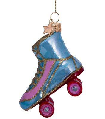 Glazen kerst decoratie blauw/roze rolschaatsen H8cm