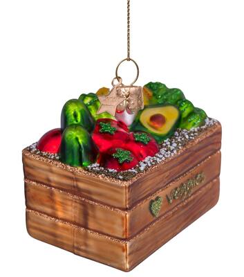 Ornament glass multi color vegetable box H6.5cm