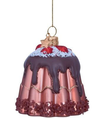 Ornament glass chocolate pudding w/cherries H7.5cm