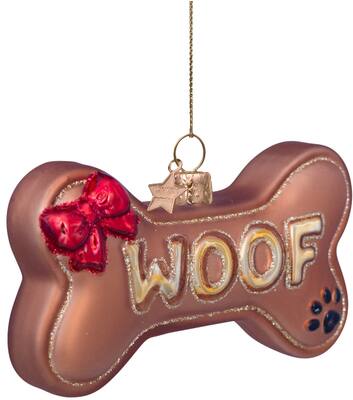 Glazen kerst decoratie hondenbot H6.5cm