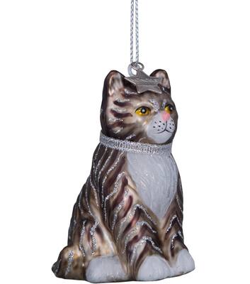 Ornament glass white/grey cat H7.5cm