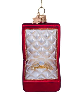 Ornament glass red matt wedding ring box w/diamond H9cm