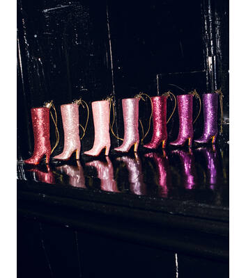 Ornament glass strong purple allover glitter boot H11.5cm