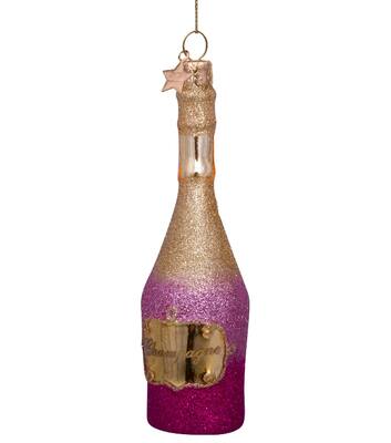 Ornament glass pink/ gold champagne bottle H16.5cm