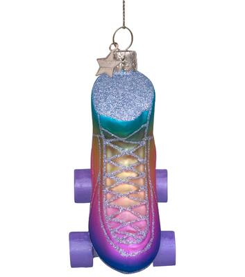 Ornament glass multi soft color rainbow skate H8cm