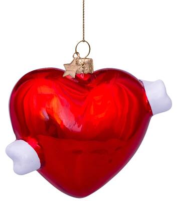 Ornament glass red pearl heart w/text love H8,5cm