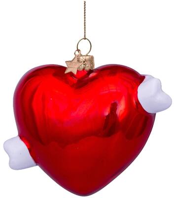 Ornament glass red pearl heart w/text forever H8.5cm
