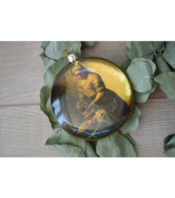 Glazen kerst decoratie disc melkmeisje Vermeer H11cm