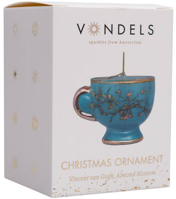 Weihnachtsanhänger Glas Van Gogh Blüte blaue Teetasse H6cm, mit Box