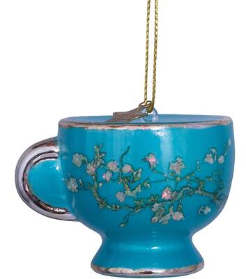 Ornament glass Van Gogh blossom blue teacup H6cm w/box