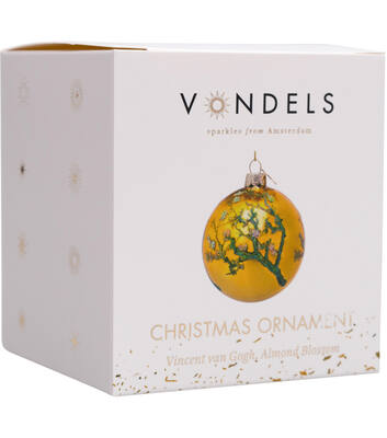Weihnachtskugel Glas Van Gogh gold mit Mandelblüte H8cm, mit Box