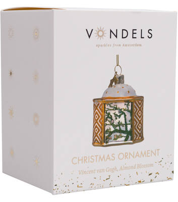 Weihnachtsanhänger Glas Van Gogh Mandelblüten Golddose H10cm, mit Box
