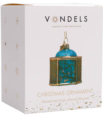 Weihnachtsanhänger Glas Van Gogh Mandelblüte blaue Dose H10cm, mit Box
