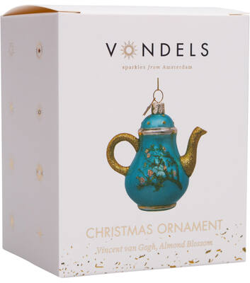 Weihnachtsanhänger Glas Van Gogh Blüte blaue Teekanne H10cm, mit Box*