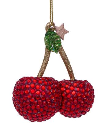 Ornament glass red cherry w/diamons allover H8cm