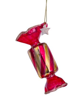 Ornament glass red transparant candy H7cm