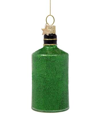 Ornament glass green glitter gin bottle H10cm