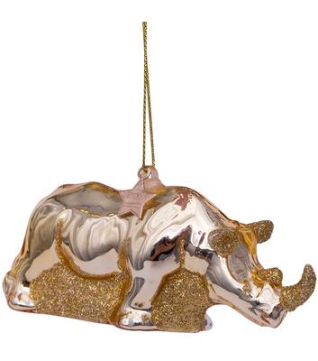 Ornament glass shiny gold rhino H4,5cm