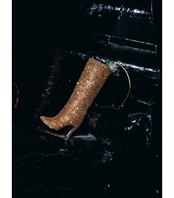 Ornament glass gold allover glitter boot H12cm