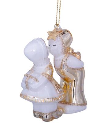 Ornament glass white/gold kissing boy and girl H8.5cm