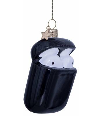 Ornament glass black opal earpods H8.5cm