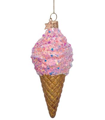 Ornament glass soft pink ice cream H15cm