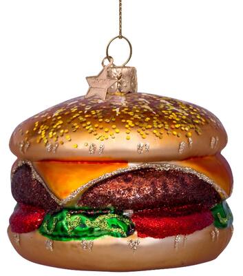 Ornament glass multi color hamburger H6cm