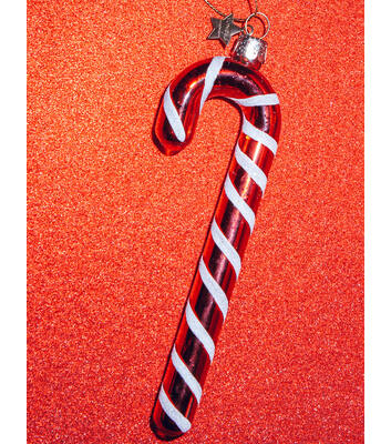 Weihnachtsanhänger Glas rot/weiße Zuckerstange H14m*