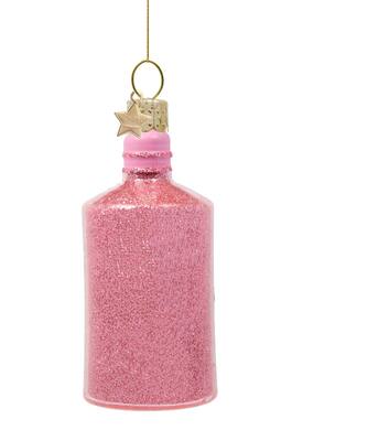 Ornament glass pink gin bottle H10cm