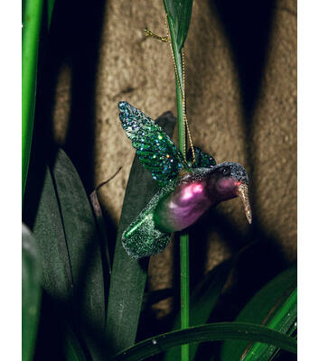 Glazen kerst decoratie groen/paars kolibrie H8.5cm