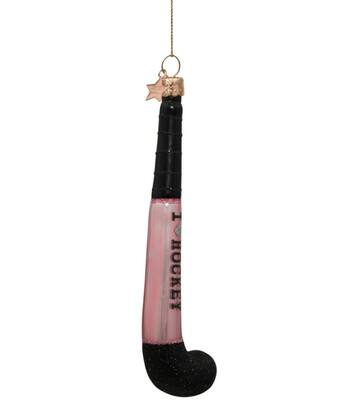 Ornament glass pink hockey stick H14cm