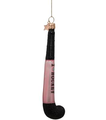Ornament glass pink hockey stick H14cm