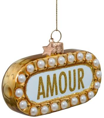 Ornament glass white matt amulet amour H5cm
